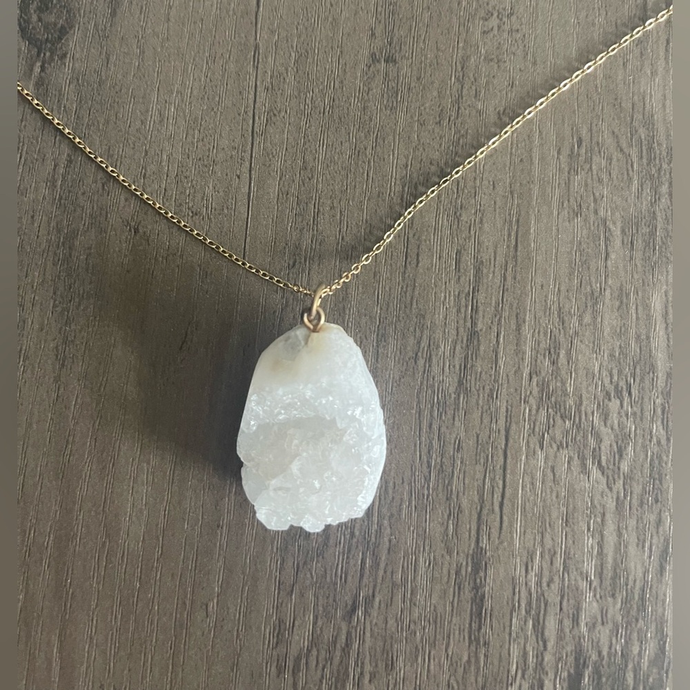 Elegant White Geode Shard Pendant with Gold Tone Chain & White Cord Necklaces
